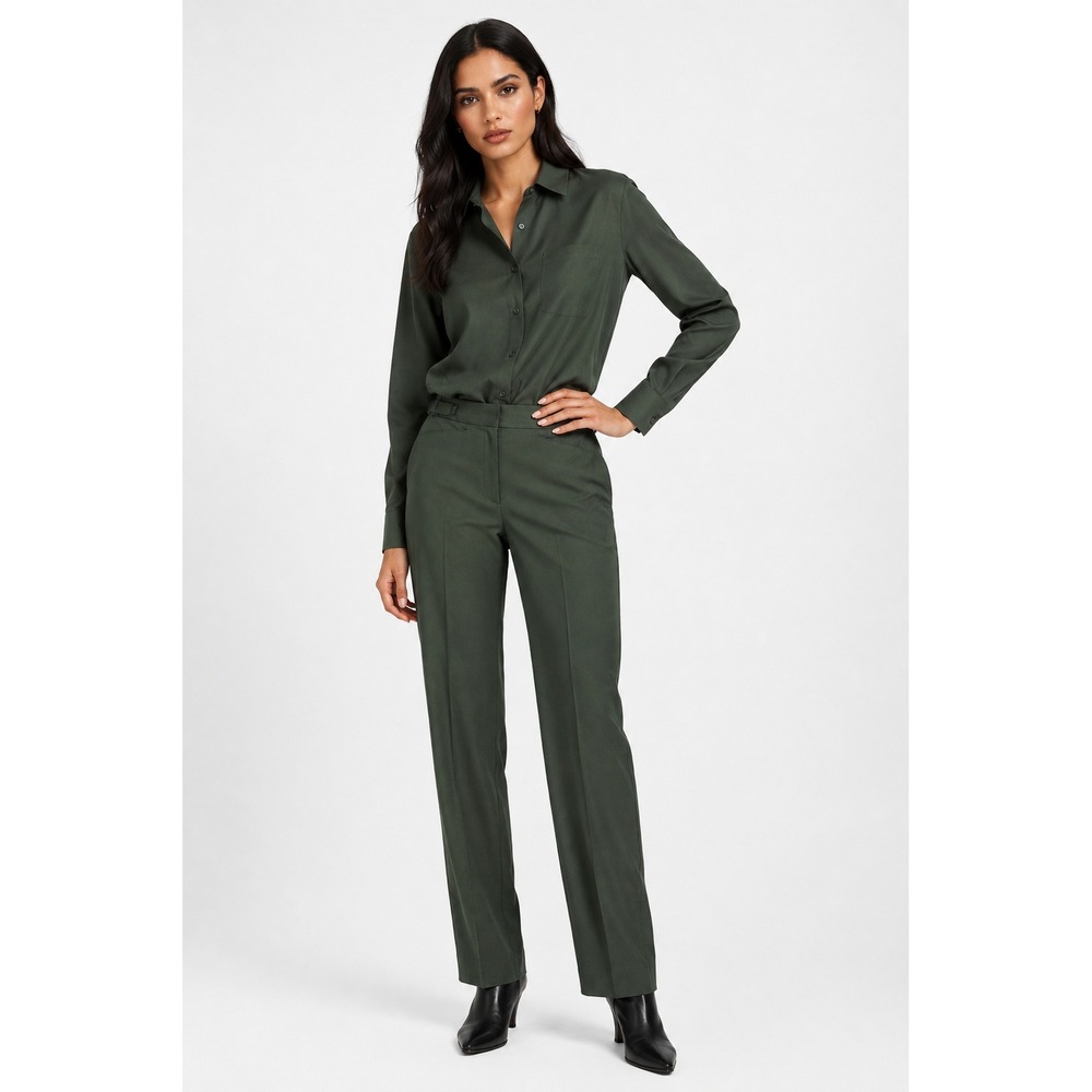 COS Women Dark Olive Green Slim Fit‎ Adjustable Waist Ankle Zip Pants Size 8